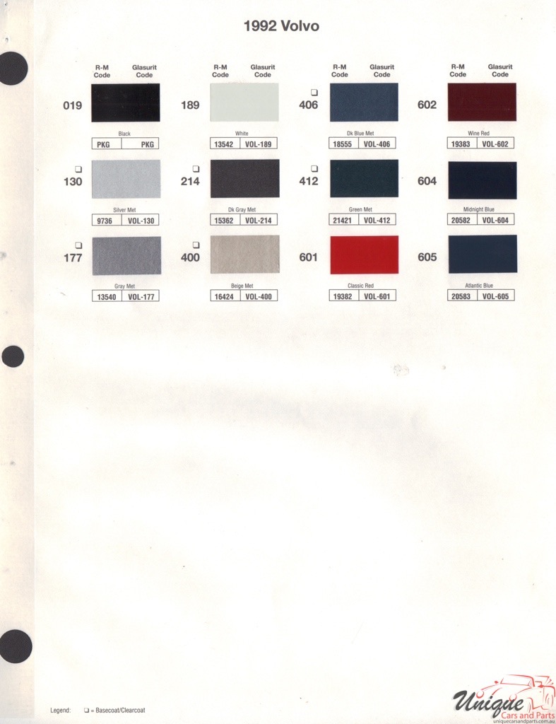 1992 Volvo Paint Charts RM